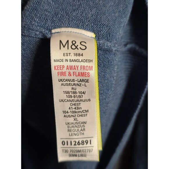 M&S Sweater Mens Large Blue Cashmilon V Neck Pullover Long Sleeve Stains Pilling - Picture 4 of 8